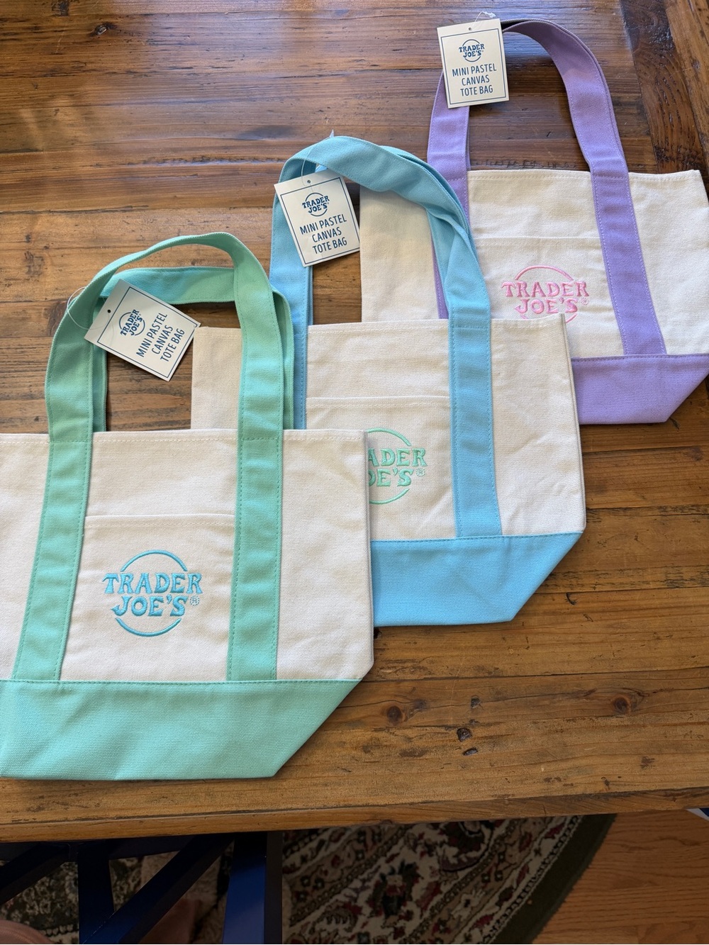 Trader Joe's Mini Pastel Canvas Tote Bag - Mint NWT Lot of 3